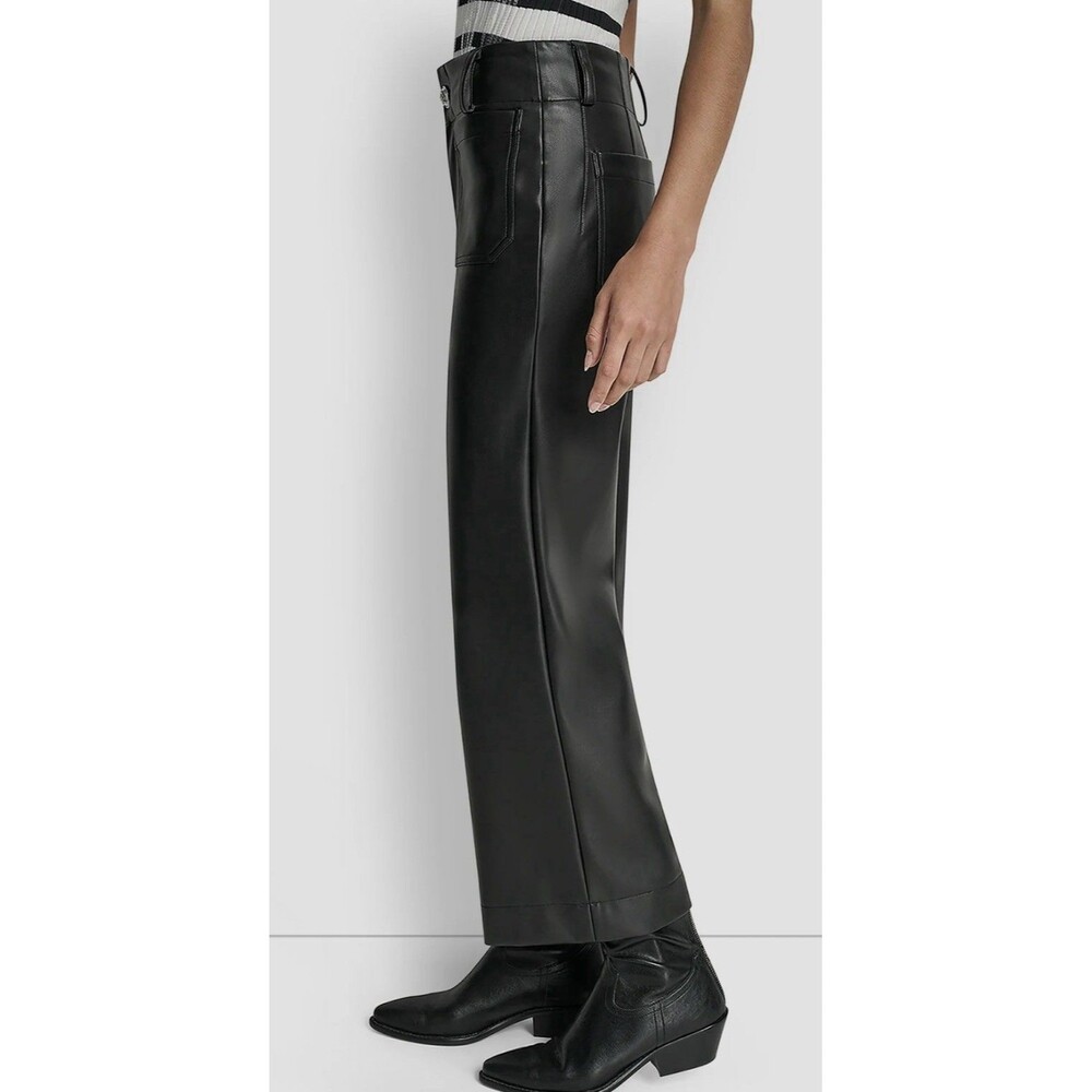 DKNY Women's Size 18 Pants Faux  Leather High Rise Flat Pleat StraightLeg Black